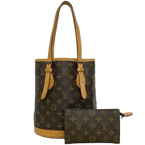 Louis Vuitton PM Bag Leather Pouch Beige Brown Shoulder Bucket Tote - Picture 1 of 9
